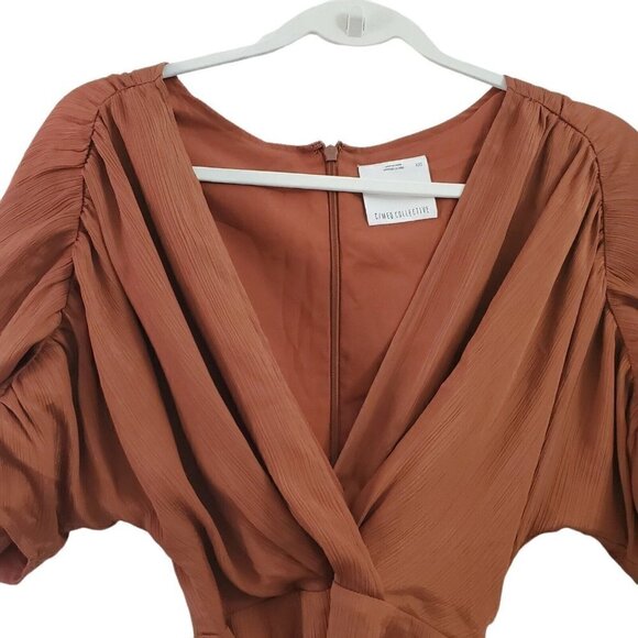 C/meo Collective Womens Mini Dress XXS Cognac Copper‎ Eminence Tie Waist Draped - Picture 3 of 13